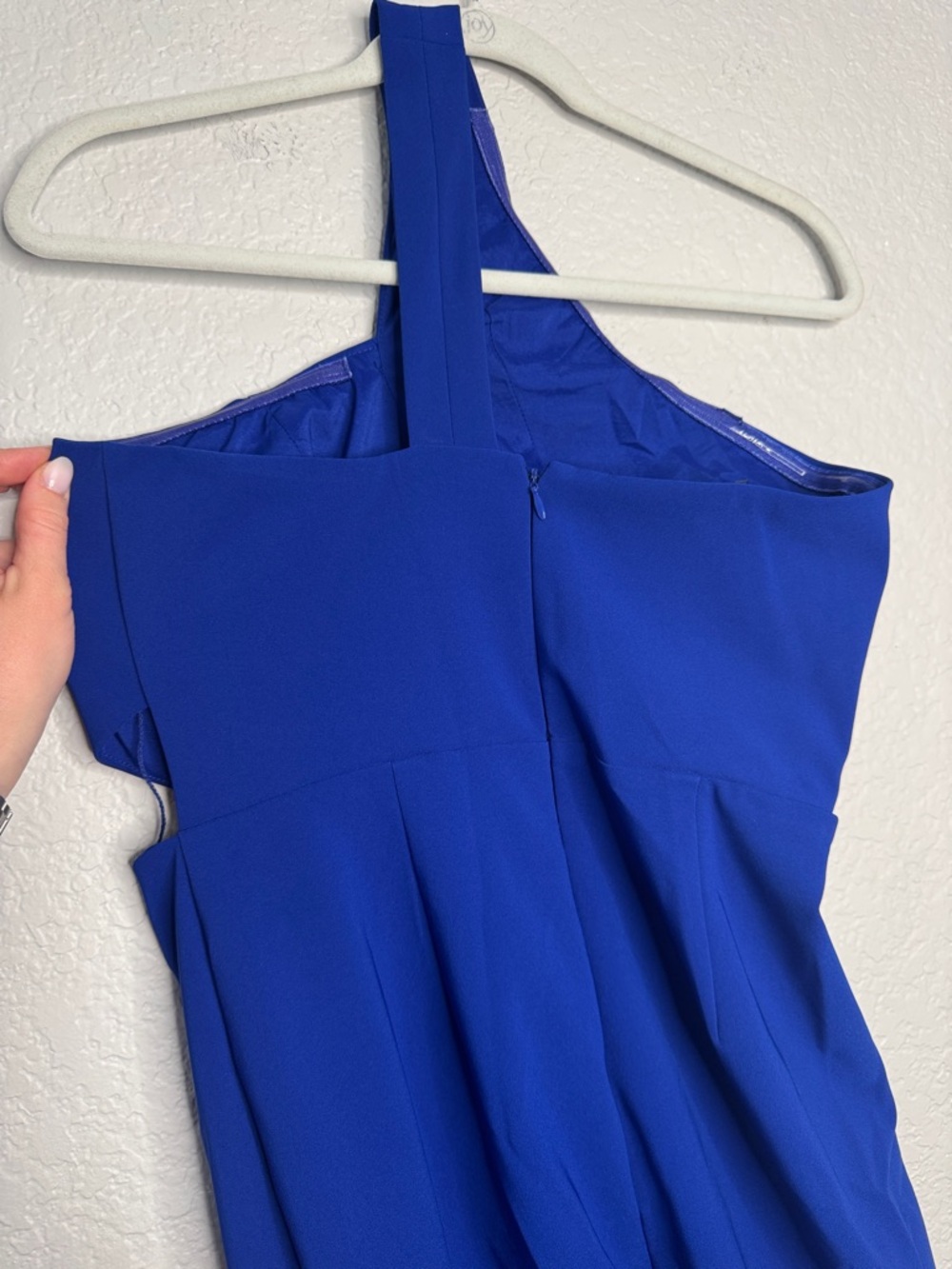 NEW Aidan Mattox Blue One Shoulder Crepe Jumpsuit Side Cut Out Size 6 - Picture 4 of 8